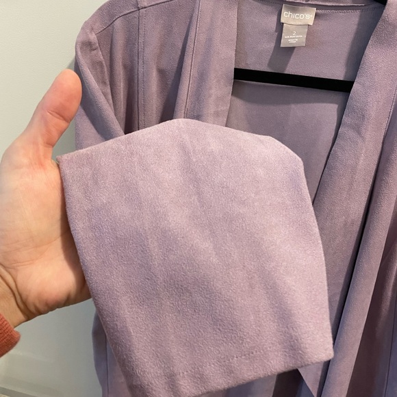 CHICO’S faux suede purple long open jacket / duster size large - Picture 9 of 9